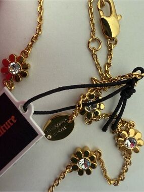 Juicy Couture Gold Floral Crystal Charm Necklace - Gold